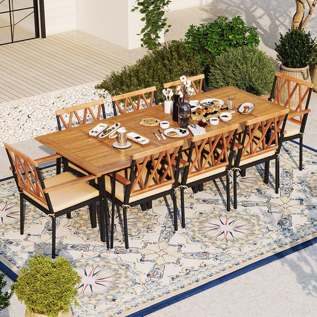 Acacia Wood Outdoor Furniture Set 9 Pieces Patio Dining Set with 8 Chairs - Patio Furniture | Patioza