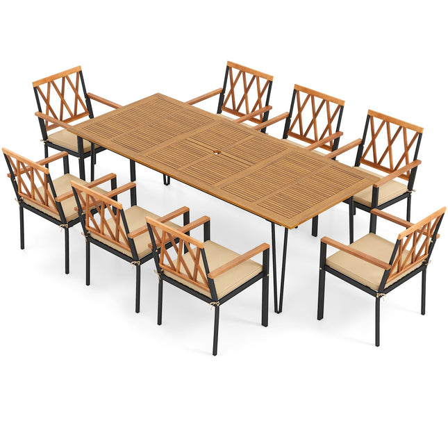 Acacia Wood Outdoor Furniture Set 9 Pieces Patio Dining Set with 8 Chairs - Patio Furniture | Patioza