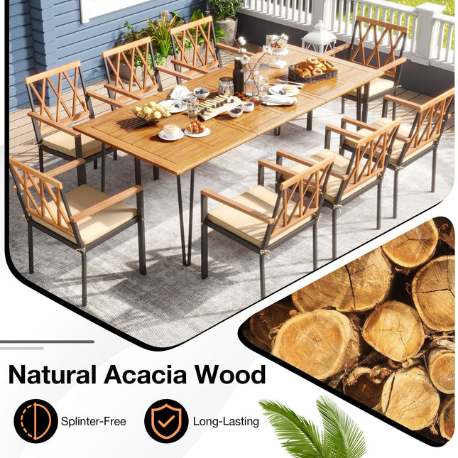 Acacia Wood Outdoor Furniture Set 9 Pieces Patio Dining Set with 8 Chairs - Patio Furniture | Patioza