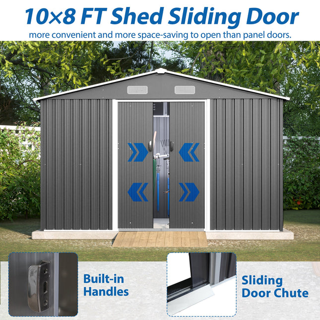 10X8 FT outdoor tool storage shed with metal foundation and lockable door, all - weather metal shed, gray - Storage Sheds | Patioza