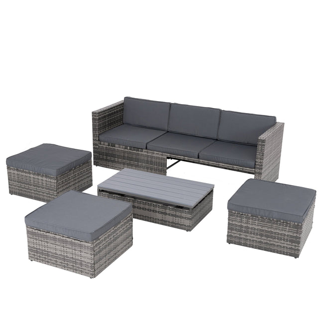 Patio Furniture, Outdoor Furniture, Seasonal PE Wicker Furniture,5 Set Wicker Furniture With Plywood Coffee Table - Patio Furniture | Patioza