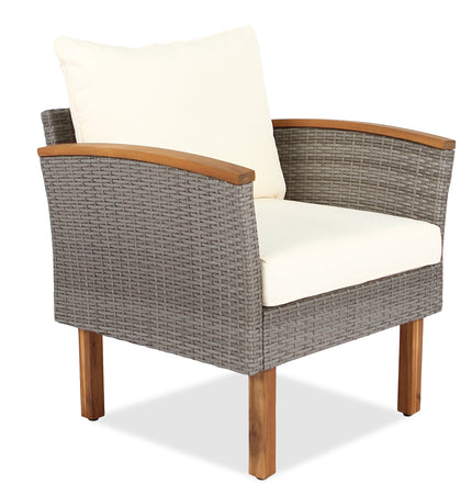 9 - piece Patio rattan furniture set with Acacia wooden legs and tabletop sofa set, coffee table washable cushion beige - Patio Furniture | Patioza