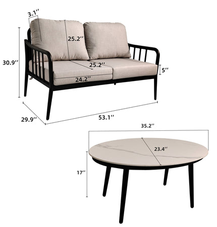 2PC Outdoor Aluminum Patio Furniture Modern Loveseat Sofa Conversation/Chat Set - Patio Furniture | Patioza