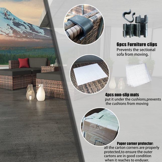 5 Pieces Outdoor Patio Garden Brown Wicker Sectional Conversation Sofa Set - Patio Furniture | Patioza