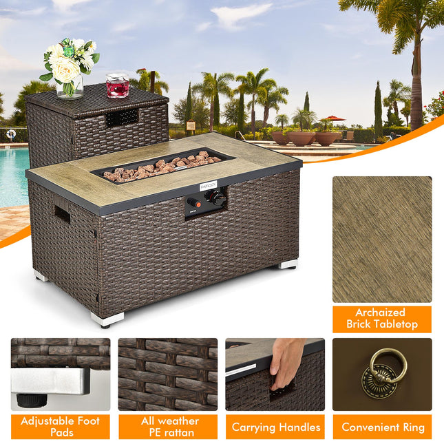 6 Pieces Outdoor Wicker Furniture Set with 32 Inch Propane Fire Pit Table - | Patioza
