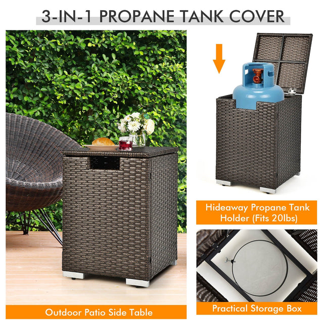 6 Pieces Outdoor Wicker Furniture Set with 32 Inch Propane Fire Pit Table - | Patioza