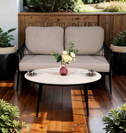 2PC Outdoor Aluminum Patio Furniture Modern Loveseat Sofa Conversation/Chat Set - Patio Furniture | Patioza