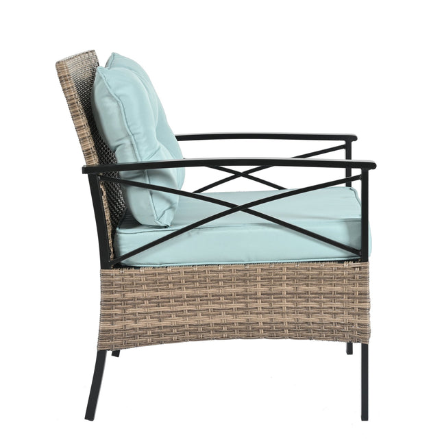 Patio Furniture, Outdoor Furniture, Seasonal PE Wicker Furniture, Four Set Wicker Furniture With Black Metal Table - Patio Furniture | Patioza