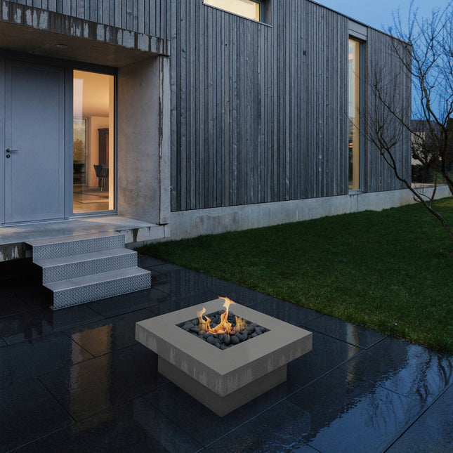 Platz - Square Concrete Fire Pit Table - Fire Pit Table | Patioza