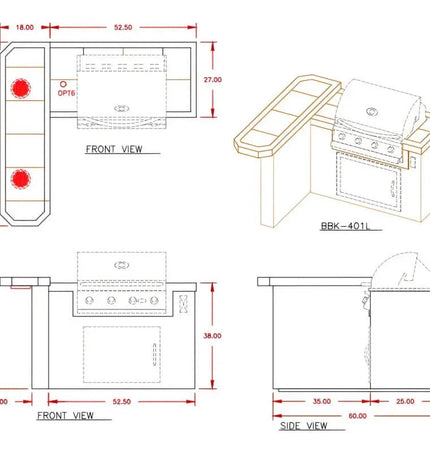 Cal Flame Maui Q 4 Ft. L-Shaped BBQ Grill Island - BBK401