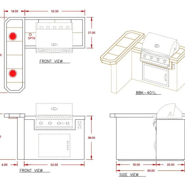 Cal Flame Maui Q 4 Ft. L-Shaped BBQ Grill Island - BBK401 - BBQ Grill Islands | Patioza