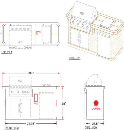 Cal Flame Pacifica Q 7 Ft. BBQ Grill Island - BBK701