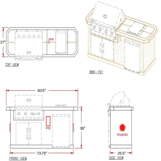Cal Flame Pacifica Q 7 Ft. BBQ Grill Island - BBK701 - BBQ Grill Islands | Patioza