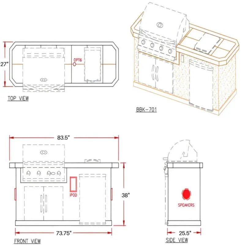 Cal Flame Pacifica Q 7 Ft. BBQ Grill Island - BBK701 - BBQ Grill Islands | Patioza