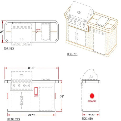 Cal Flame Pacifica Q 7 Ft. BBQ Grill Island - BBK701 - BBQ Grill Islands | Patioza