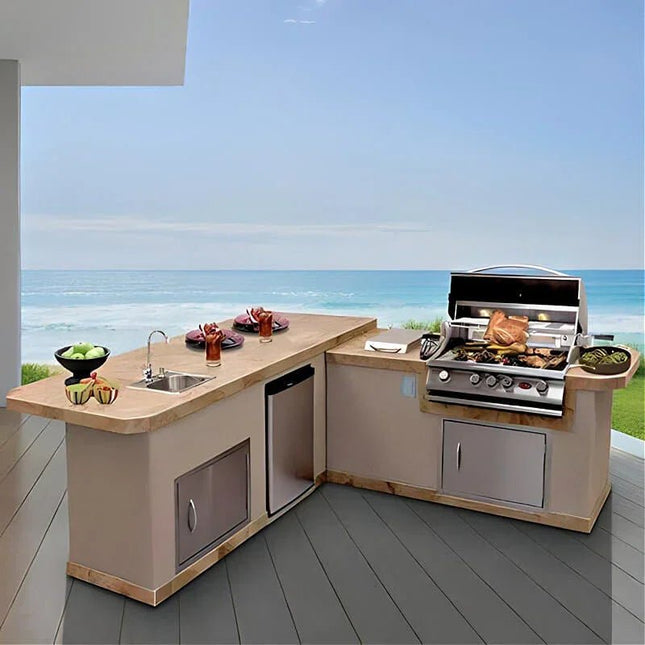 Cal Flame Carmel Q 8 Ft. L-Shaped Outdoor BBQ Kitchen Island - BBK870 - BBQ Grill Islands | Patioza