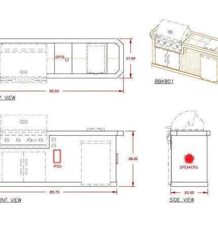 Cal Flame Atlantic Q 8 Ft. BBQ Grill Island - BBK801
