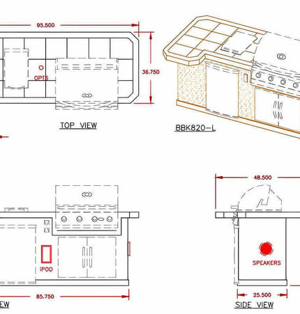 Cal Flame Avalon Q 8 Ft. L-Shaped BBQ Grill Island - BBK820