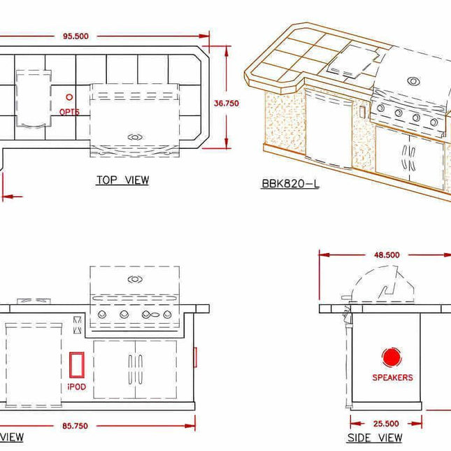Cal Flame Avalon Q 8 Ft. L-Shaped BBQ Grill Island - BBK820 - BBQ Grill Islands | Patioza