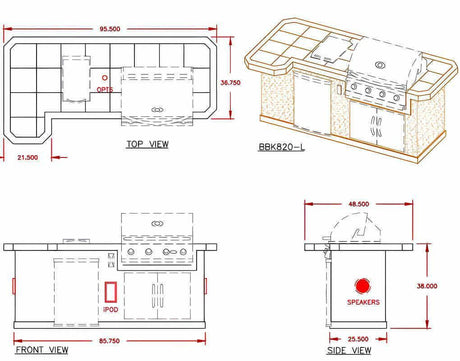 Cal Flame Avalon Q 8 Ft. L-Shaped BBQ Grill Island - BBK820 - BBQ Grill Islands | Patioza