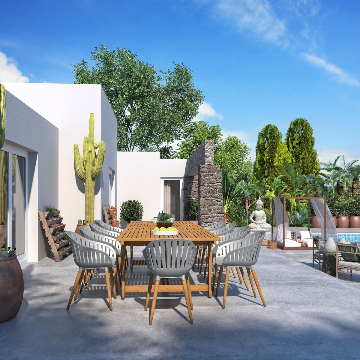 Leyland Table and Nassau Grey Armchairs Dining Set - Patio Dining Sets | Patioza