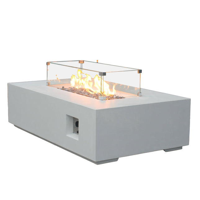 52 Inch Outdoor Concrete Propane gas rectangle Fire Pit table in Antique white color - Fire Pits | Patioza