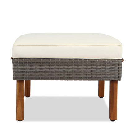 9 - piece Patio rattan furniture set with Acacia wooden legs and tabletop sofa set, coffee table washable cushion beige - Patio Furniture | Patioza