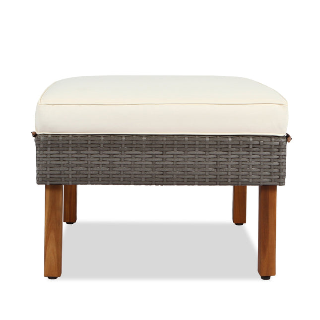 9 - piece Patio rattan furniture set with Acacia wooden legs and tabletop sofa set, coffee table washable cushion beige - Patio Furniture | Patioza