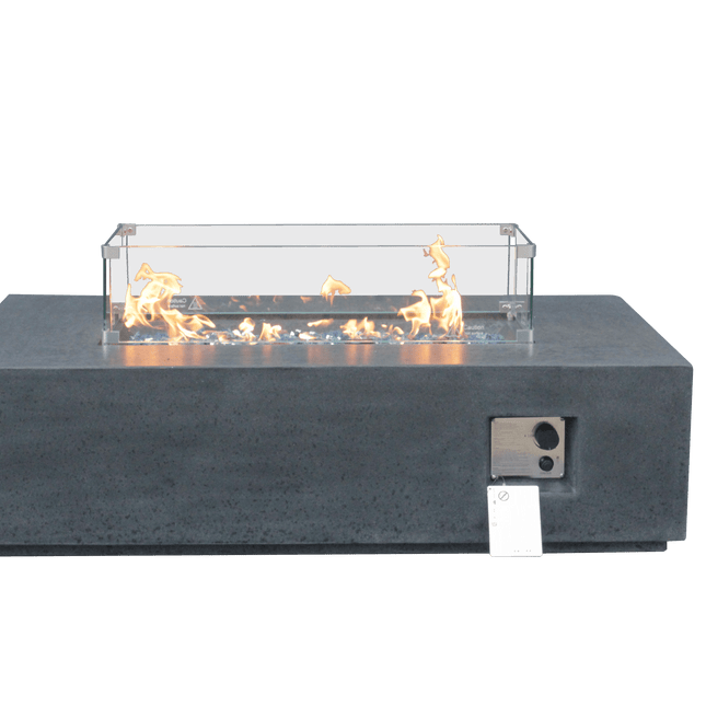 52 Inch Outdoor Concrete Propane gas rectangle Fire Pit table in Dark Gray color - Fire Pits | Patioza