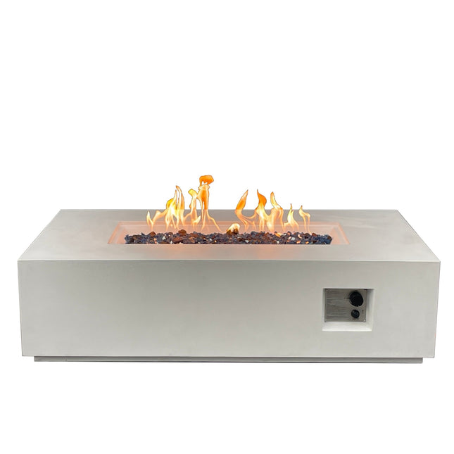 52 Inch Outdoor Concrete Propane gas rectangle Fire Pit table in Antique white color - Fire Pits | Patioza
