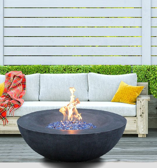 42 Inch Outdoor Concrete Propane gas Fire Pit bowl in Dark Gray color - Fire Pits | Patioza