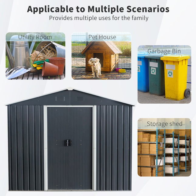 8ft x 10ft Outdoor Metal Storage Shed with Floor Base Black - Storage Sheds | Patioza