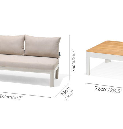 Portals Teak and Aluminum Modular Sofa 3pc Set