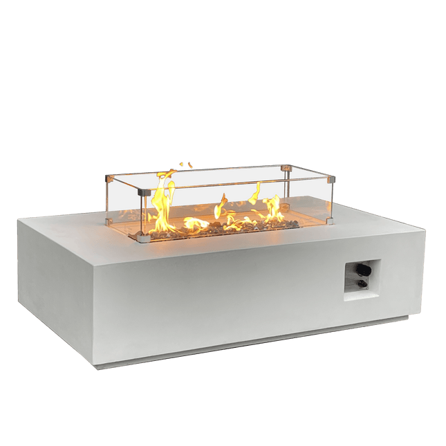 52 Inch Outdoor Concrete Propane gas rectangle Fire Pit table in Antique white color - Fire Pits | Patioza