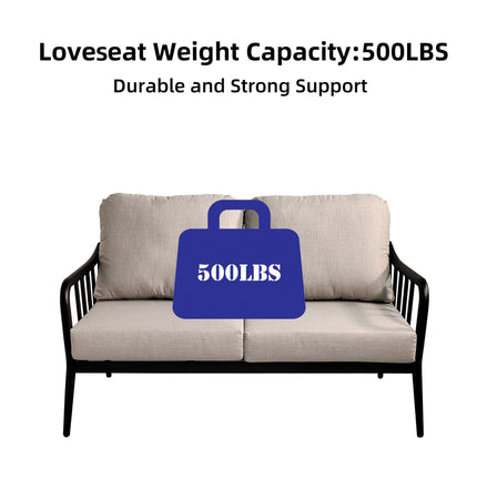 2PC Outdoor Aluminum Patio Furniture Modern Loveseat Sofa Conversation/Chat Set - Patio Furniture | Patioza