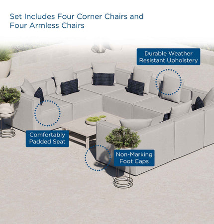 Patio Elegance Sectional Sofa - Saybrook 8 - Piece Outdoor Upholstered Sofa by Modway - Patio Furniture | Patioza