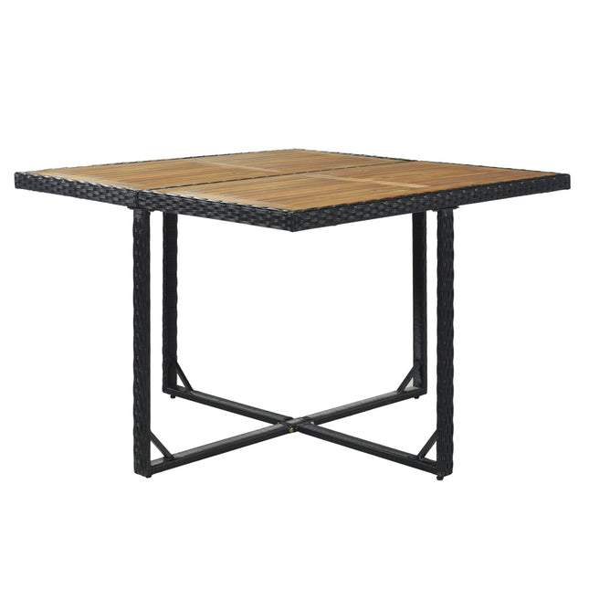 TOPMAX Patio All - Weather PE Wicker Dining Table Set with Wood Tabletop for 8, Black Rattan+Beige Cushion (9 - Piece) - Patio Furniture | Patioza