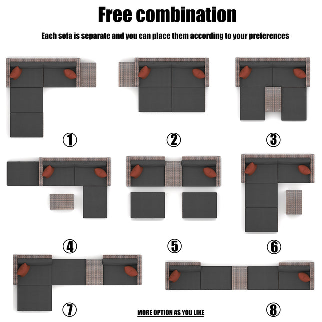 5 Pieces Outdoor Patio Garden Brown Wicker Sectional Conversation Sofa Set - Patio Furniture | Patioza