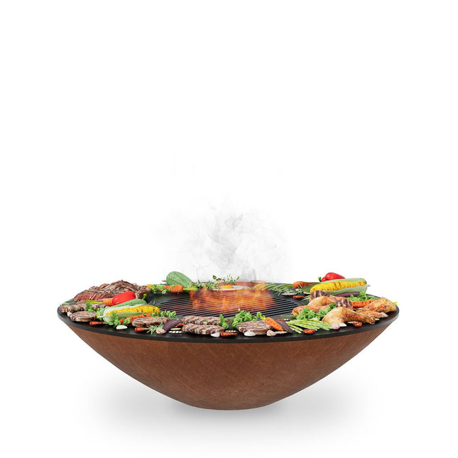 Arteflame Classic 40″ — Fire Pit with Cooktop (CORTEN Bowl; Short Round / Short Euro / Built-In No Base) - All Products, firepit | Patioza