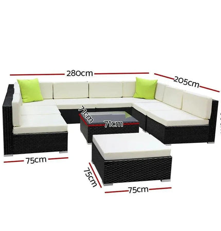 Gardeon 10PC Outdoor Furniture Sofa Set Wicker Garden Patio Lounge - Tech Accessories | Patioza
