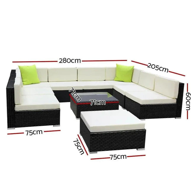 Gardeon 10PC Outdoor Furniture Sofa Set Wicker Garden Patio Lounge - Tech Accessories | Patioza