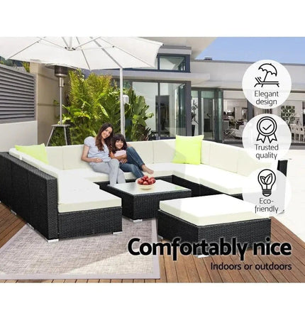 Gardeon 10PC Outdoor Furniture Sofa Set Wicker Garden Patio Lounge - Tech Accessories | Patioza