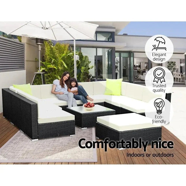 Gardeon 10PC Outdoor Furniture Sofa Set Wicker Garden Patio Lounge - Tech Accessories | Patioza