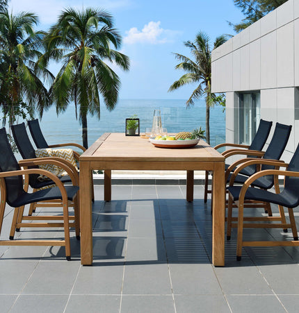 Rinjani Rectangular Table and 6 Manhattan Black Armchair