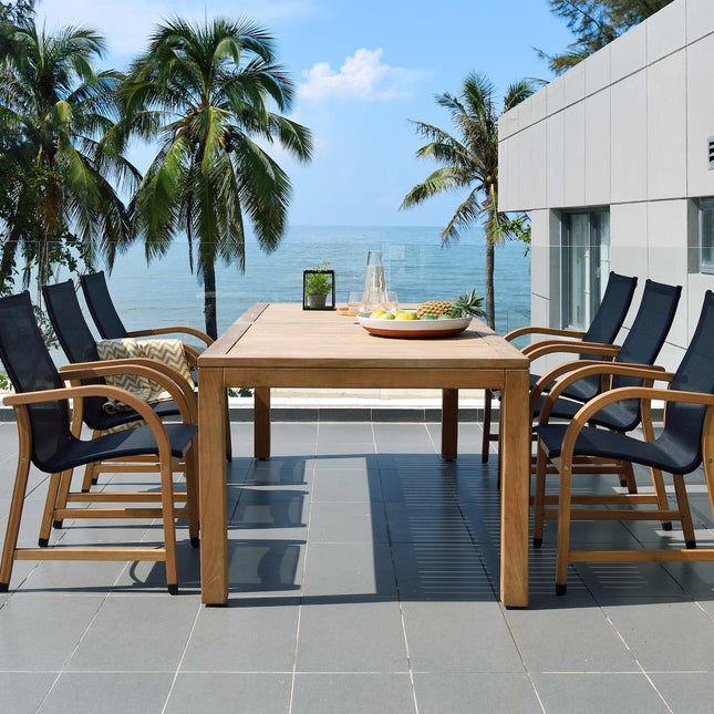 Rinjani Rectangular Table and 6 Manhattan Black Armchair