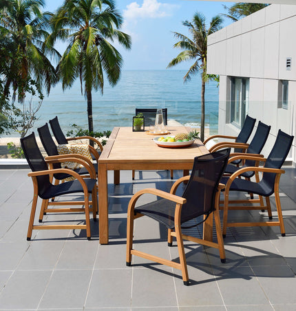 Rinjani Rectangular Big Table and 8 Manhattan Black Armchair