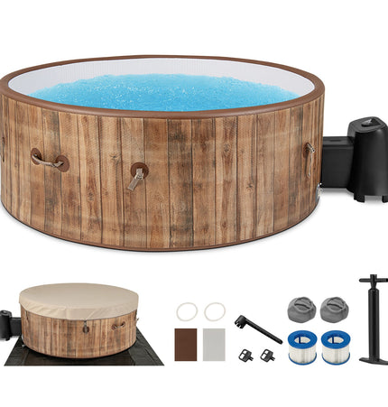 72 Inches Inflatable Hot Tub SPA with 120 Air Jets Electric Heater Pump for 4-6 Person-Coffee
