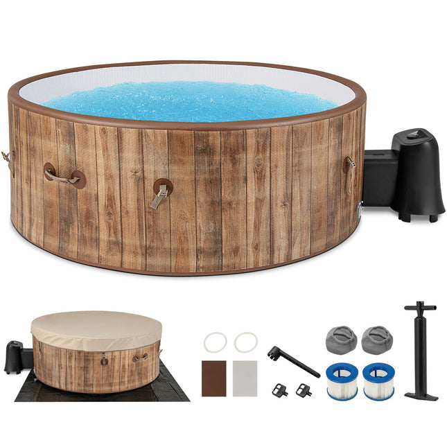 72 Inches Inflatable Hot Tub SPA with 120 Air Jets Electric Heater Pump for 4-6 Person-Coffee - | Patioza