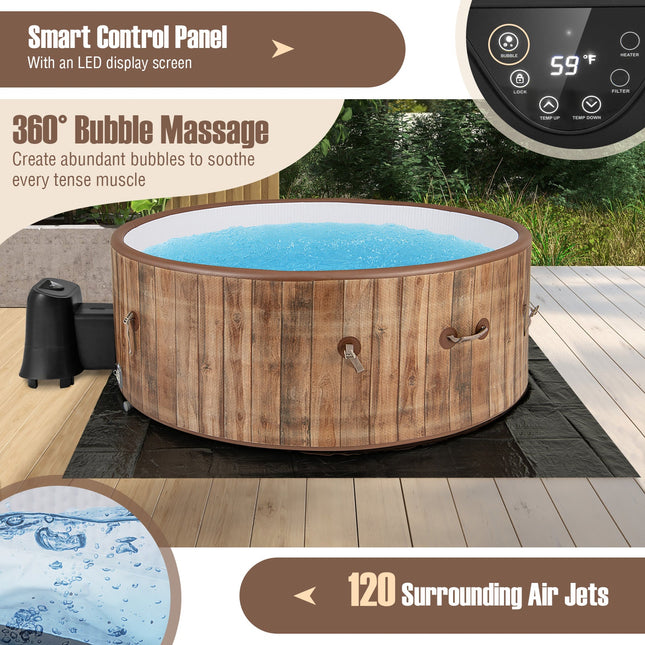 72 Inches Inflatable Hot Tub SPA with 120 Air Jets Electric Heater Pump for 4-6 Person-Coffee - | Patioza