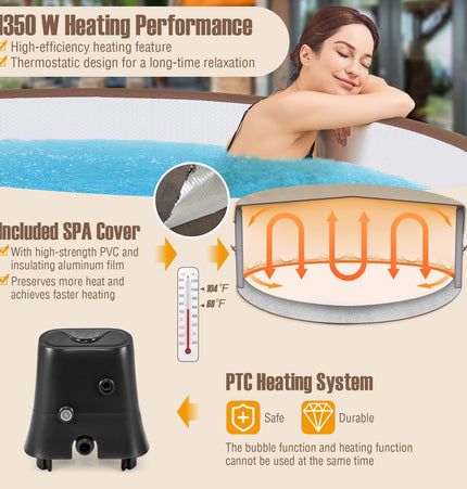 72 Inches Inflatable Hot Tub SPA with 120 Air Jets Electric Heater Pump for 4-6 Person-Coffee